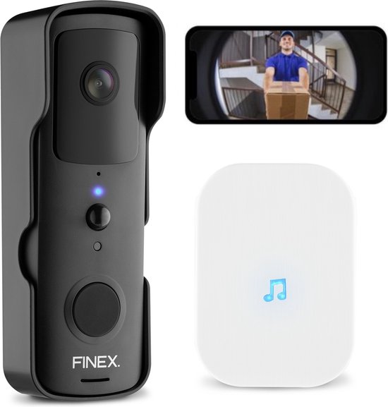 Finex™ Draadloze Video Deurbel - Inclusief Binnenbel & Batterijen - WiFi - Dag en Nachtmodus - Bestuurbaar via Telefoon - Zonder abonnement - Deurbel met Camera