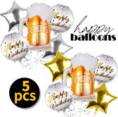 Verjaardag Decoratie * Folieballon Set Bier ballon * Beer Goud * Gold Set van 5 stuks - Cheers - Feestje voor Bierdrinker(s) -Verjaardag Versiering