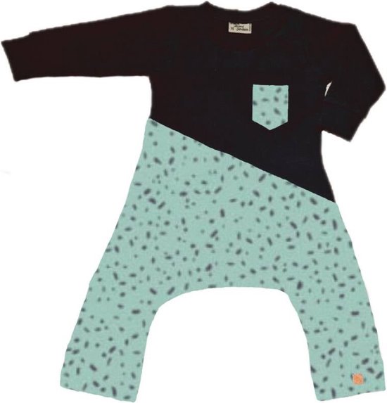 Spreid/ Pavlik/ Gips onesie zwart met spikkel groen