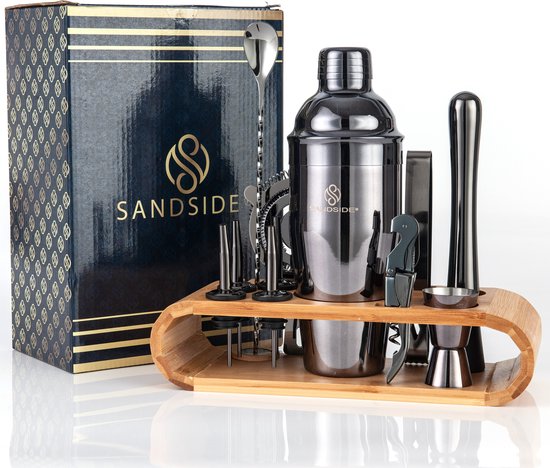 AYAOQIANG Cocktail Set 23-teilig - Edelstahl Bar Set Mit Holzständer & 750ml Shaker
