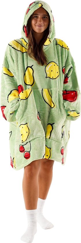 Noony Fruity Green oversized hoodie deken - Plaids met mouwen - Fleece deken met mouwen - Ultrazachte binnenkant - Hoodie blanket - Snuggie - One size fits all