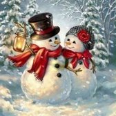 Diamond painting - Sneeuwpop koppel - Kerst - Geproduceerd in Nederland - 60 x 60 cm - canvas materiaal - vierkante steentjes - Binnen 2-3 werkdagen in huis