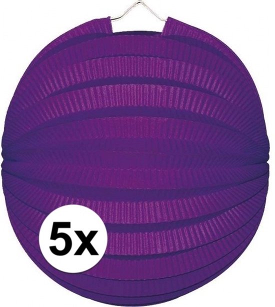 5x Lampionnen paars 22 cm — afbeelding 2