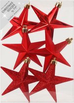 6x stuks kunststof kersthangers sterren rood 10 cm kerstornamenten - Kunststof ornamenten kerstversiering