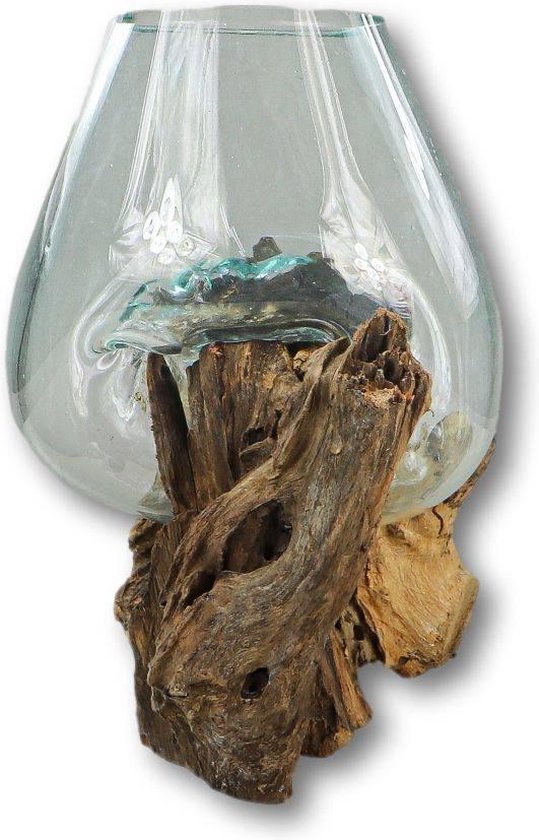 Vase sur bois de racine - ø25x30 - Naturel - Teck/verre | bol.com