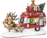 Goodwill - Santa Caravan met rendieren en LED/muziek - 19 cm - rood/groen