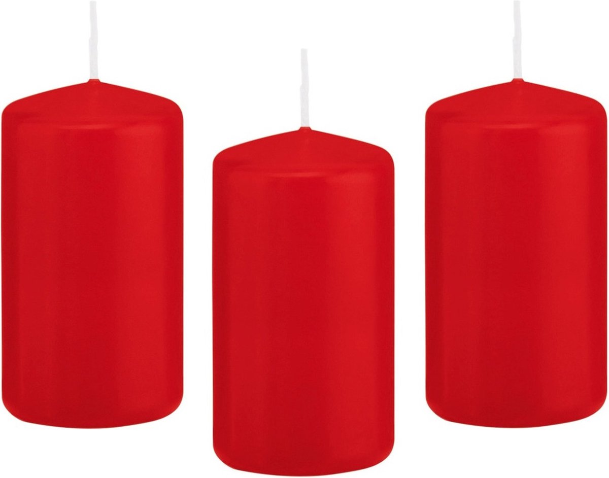 Trend Candles Cilinderkaars/stompkaars - 8x - rood - 6 x 12 cm - 40 branduren - met brandvertragende folie