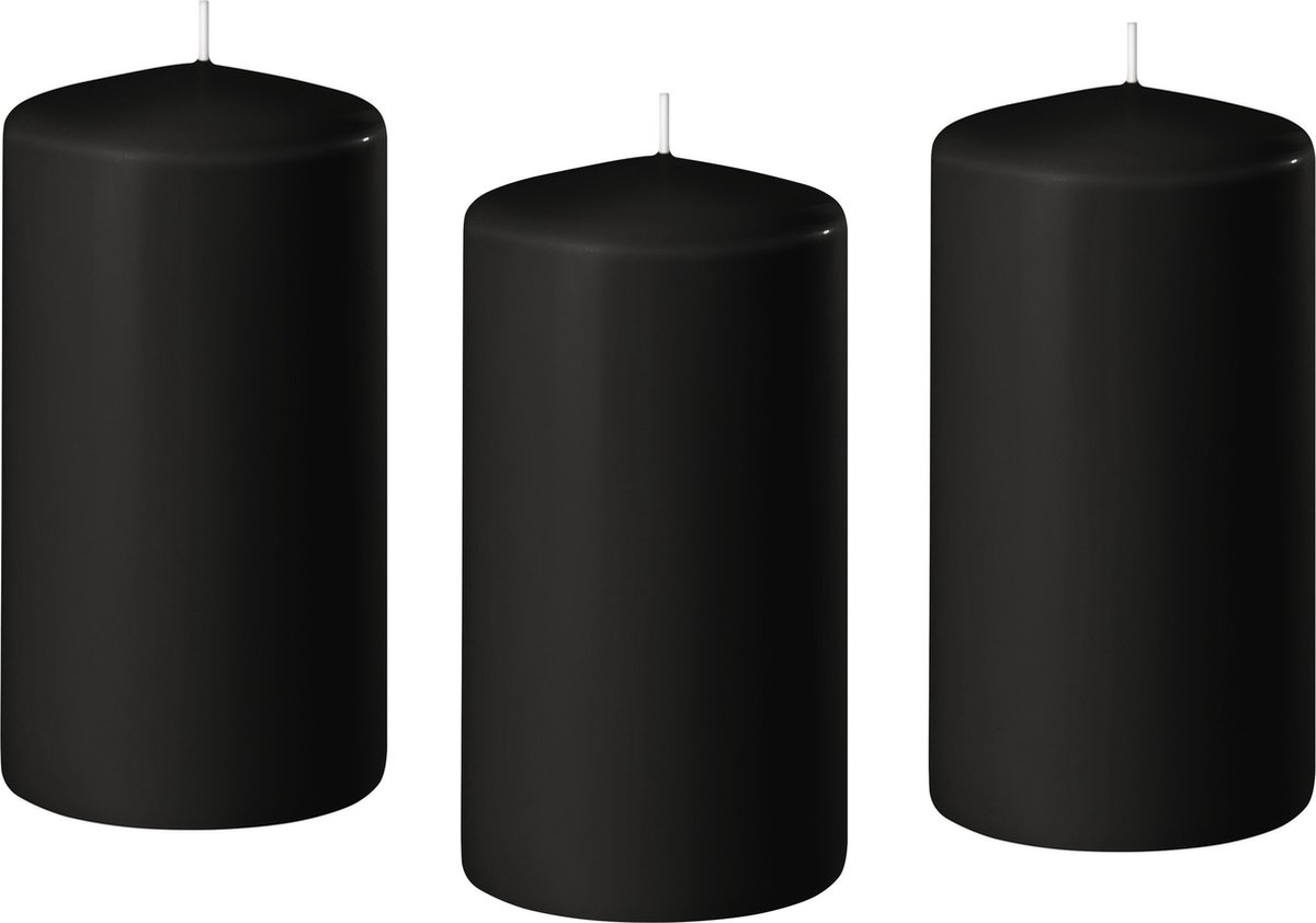 Enlightening Candles Cilinderkaars/stompkaars - 8x - zwart - D8 x H12 cm - 45 branduren - Dikke kaarsen - Voor kandelaar of plateau