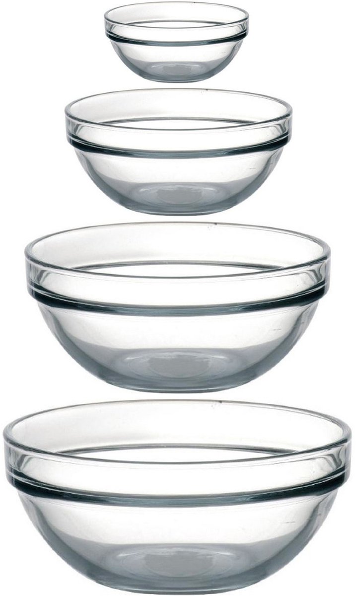 Luminarc Schaaltjes set - 12x stuks - 4 formaten 10-20-26-29 cm - glas - kommetjes
