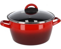 Magefesa kookpan met glazen deksel - rood - rvs - D24 cm - 10 liter - alle bronnen geschikt - groente - aardappellen - rijst - pasta