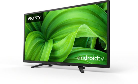 Sony TV met Android TV, model 2021, met een afbeelding van groene bladeren op het scherm.