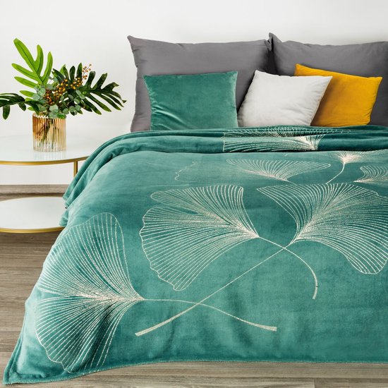 Oneiro’s Luxe Plaid GINKO Type 1 turquoise - 150 x 200 cm - wonen - interieur - slaapkamer - deken – cosy – fleece - sprei