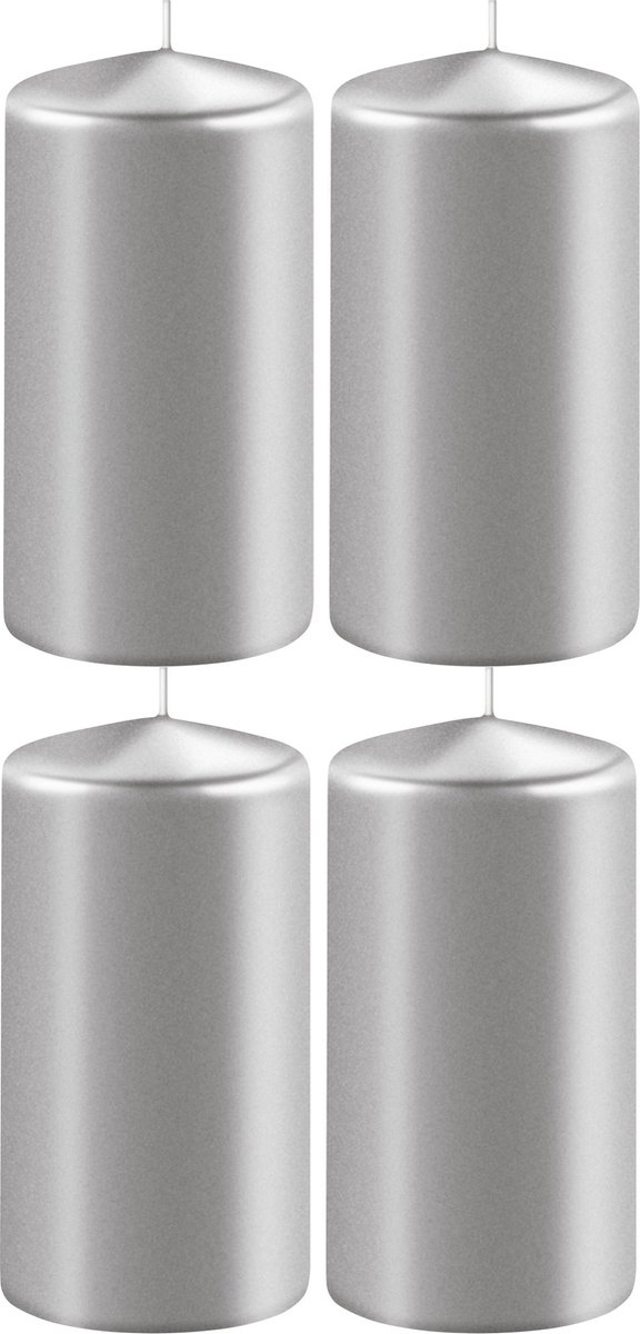 Enlightening Candles 4x Metallic zilveren cilinderkaarsen/stompkaarsen 6 x 12 cm 45 branduren - Geurloze kaarsen metallic zilver - Woondecoraties