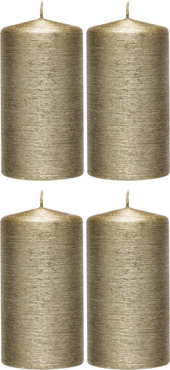 Enlightening Candles Cilinderkaars/stompkaars - 4x - creme goud - 7 x 13 cm - 25 branduren - sfeerkaarsen - kaarsen - Woondecoraties Goudkleurig