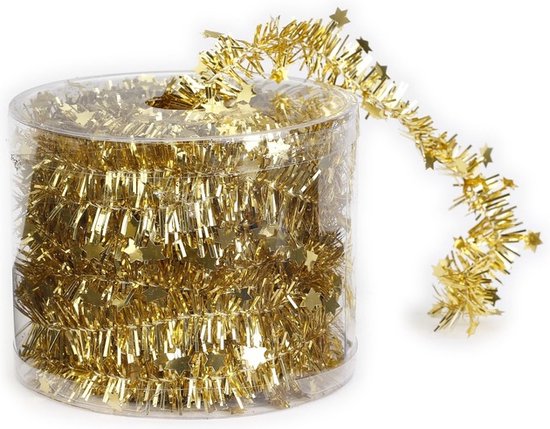 Dunne kerstslinger goud 3,5 x 700 cm - Guirlande folie lametta - Gouden kerstboom versieringen