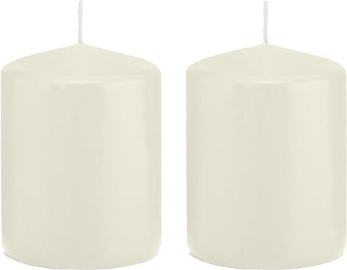 Enlightening Candles Trend Candles Cilinderkaars/stompkaars - 2x - ivoorwit - 6 x 8 cm - 29 branduren - met brandvertragende folie