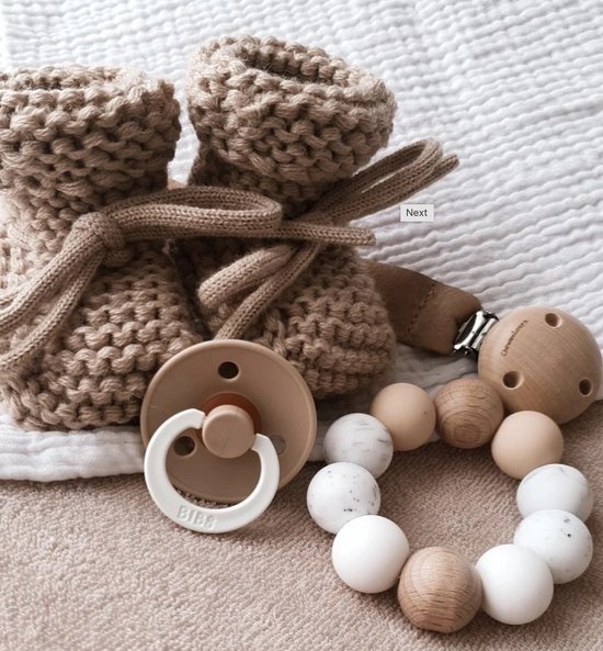 Knitted Baby Booties | Gebreide baby slofjes | Taupe | Wolmix