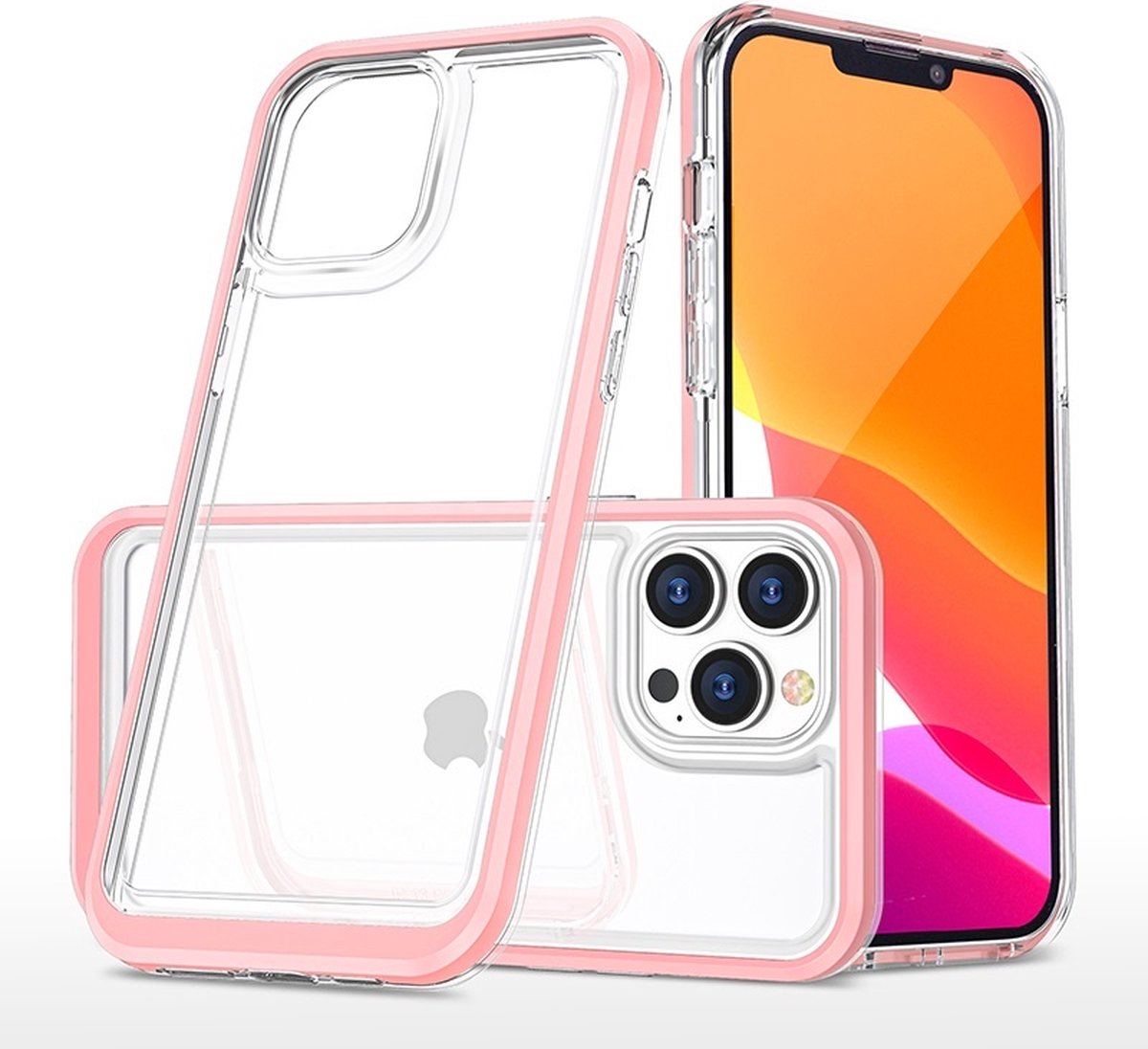 Hoesje Geschikt voor iPhone 14 Pro Hoesje met bumper - Shockproof case – Rose / Transparant