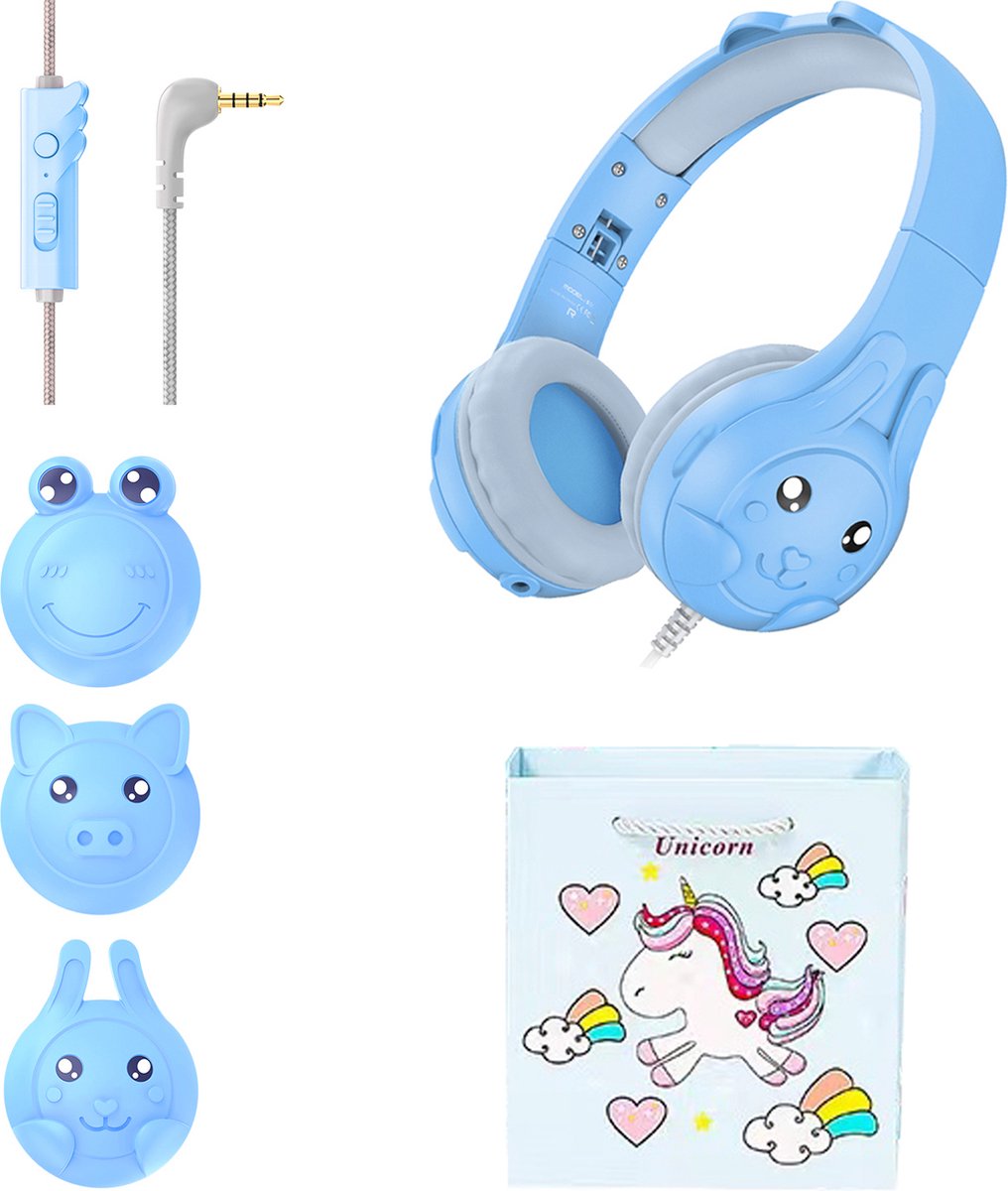 VFLY Kinder Koptelefoon - 3 Verwisselbare Oorschelpen - Bedrade Hoofdtelefoon Kinderen - Opvouwbare Kinder Headphones - Blauw