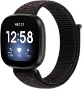 By Qubix geschikt voor Fitbit Versa 3 & Sense 1 - Sport loop nylon bandje - Zwart gemêleerd Smartwatchbandje bandje Armband Polsband Strap Band