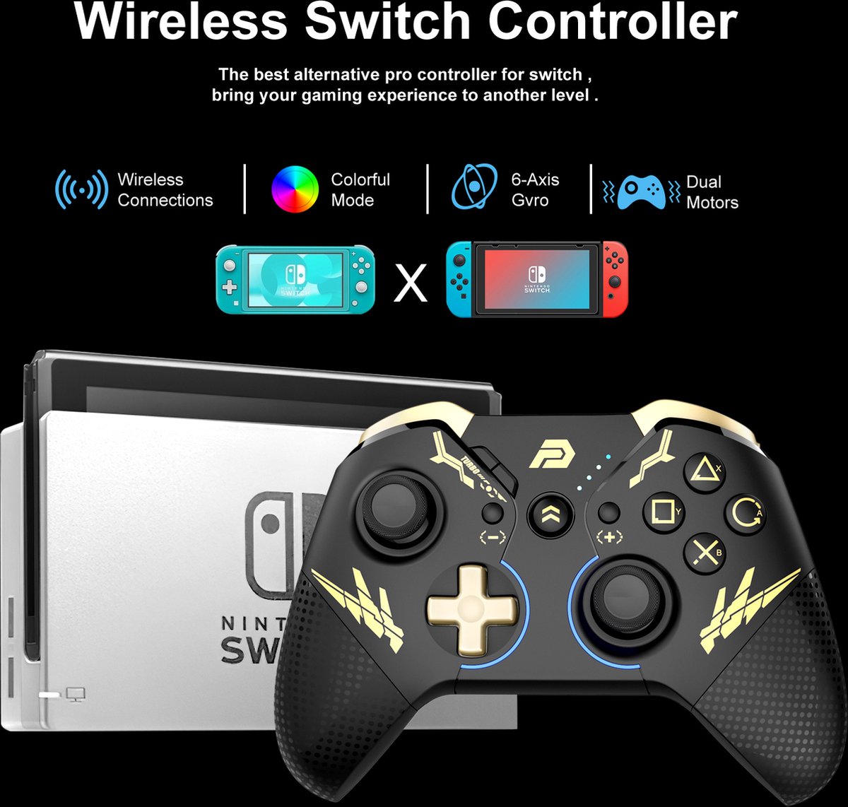 Manette PlayCool Nintendo Pro avec éclairage LED pour Nintendo Switch  (Lite) / PC/