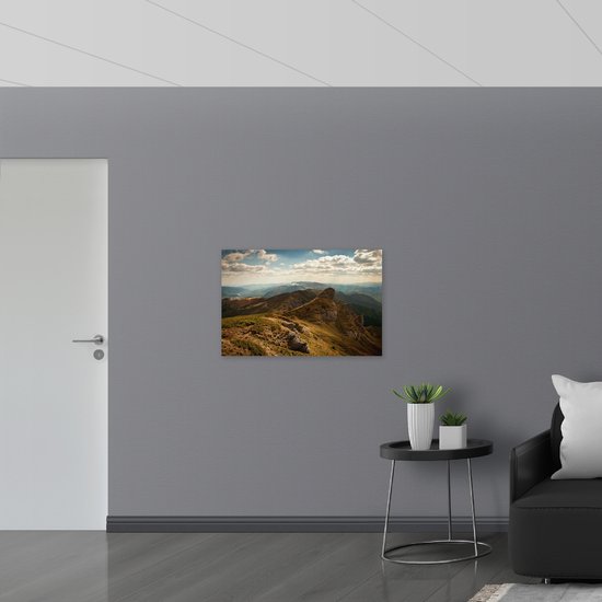 WallClassics - Canvas  - Begroeide Berg - 90x60 cm Foto op Canvas Schilderij (Wanddecoratie op Canvas)
