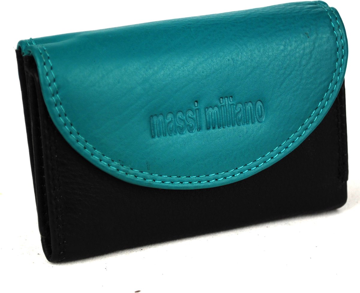 Massi Miliano Kleine Portemonnee Unisex Nappa Leer Zwart/Aqua - (A1-04-(6+41) 9,5X2X6CM --