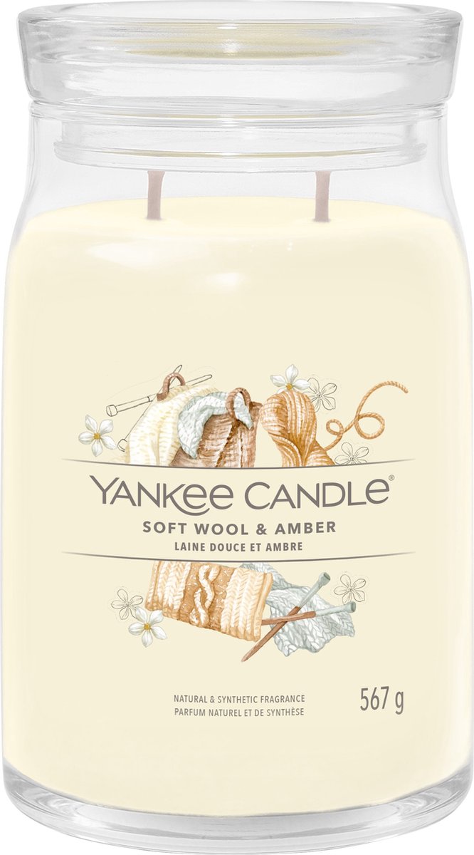 Yankee Candle Soft Wool & Amber Large Jar Geurkaars - 90 branduren - twee lonten Geel