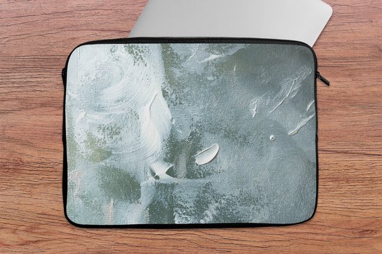 Housse d’ordinateur portable - Peinture - Vert - Blauw - Wit - Rayures - Housse d’ordinateur portable - Ordinateur portable - 13 pouces - Housse d’ordinateur portable