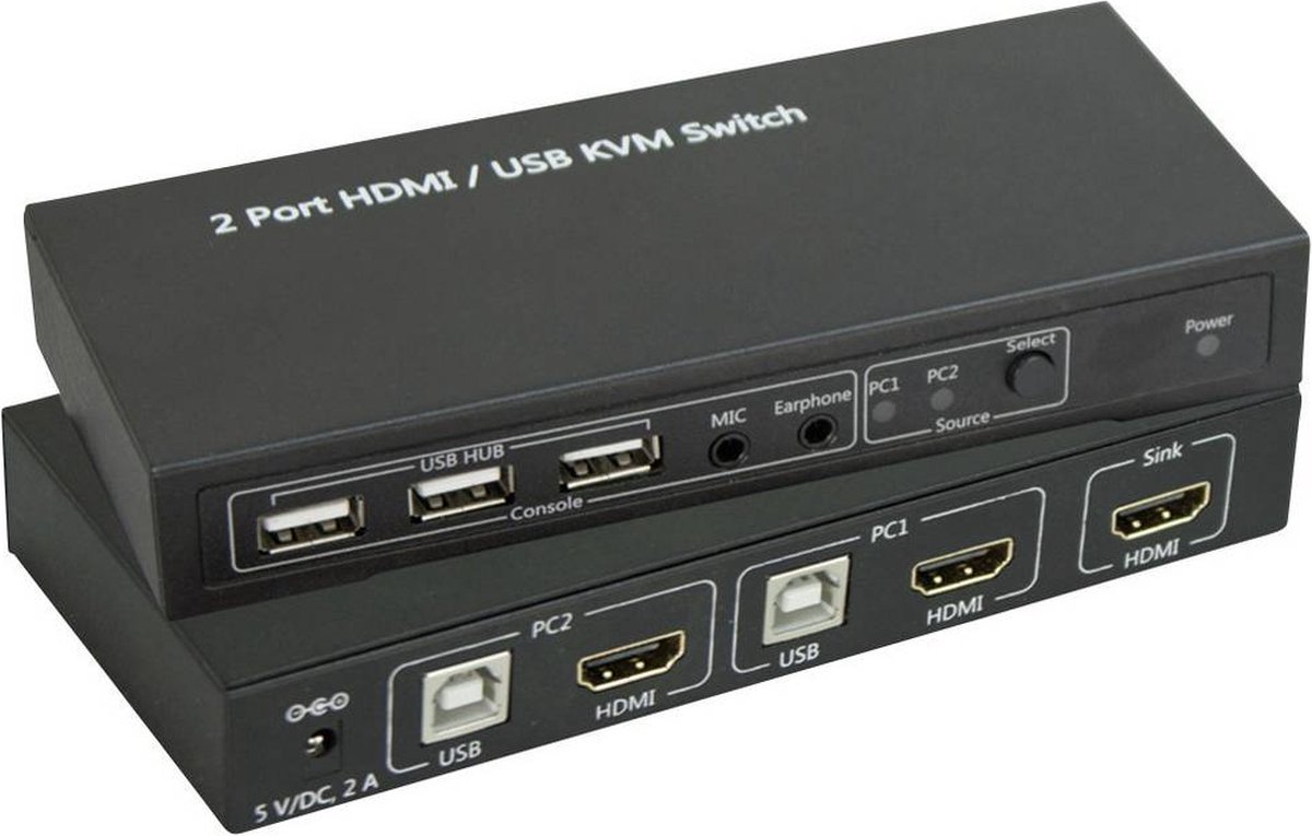 SpeaKa Professional KVM-switch 2 poorten HDMI USB 1920 x 1080 Pixel, 3840 x 2160 Pixel