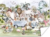 Poster kinderen - Jungle - Bus - Dieren - Kinderen - Planten - Poster dieren - Decoratie voor kinderkamers - Kinder decoratie - 40x30 cm - Poster kinderkamer