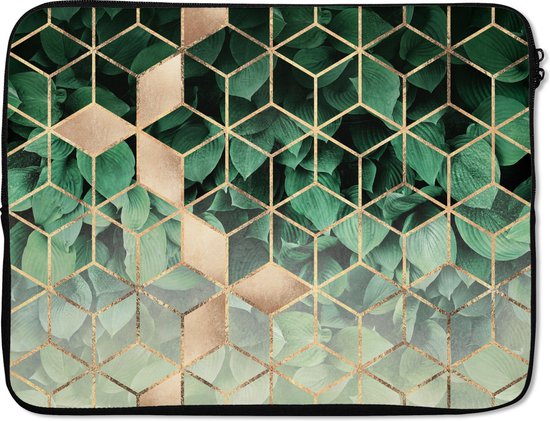 Housse pour ordinateur portable - Feuilles - Or - Cube - Nature - Motif - Housse pour ordinateur portable - 17 pouces - Housse de protection pour ordinateur portable