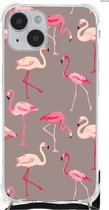 Hoesje met naam Geschikt voor iPhone 14 Plus Telefoonhoesje met doorzichtige rand Flamingo