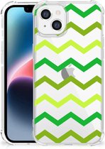 Telefoon Hoesje Apple iPhone 14 Plus Back Cover Siliconen Hoesje met transparante rand Zigzag Groen