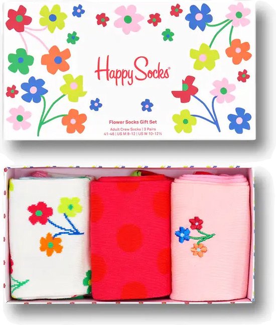 Happy Socks Flower Socks Gift Set (3-pack) - gekleurde bloemenzee - Unisex - Maat: 36-40