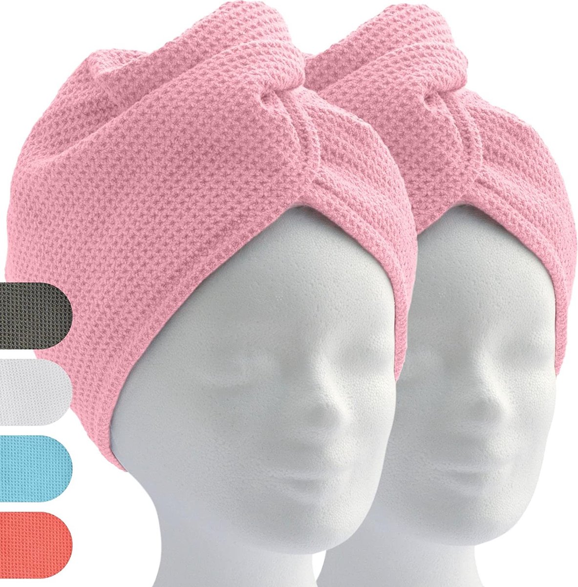 ELEXACARE Haartulband, tulbandhanddoek met knoop (2 stuks roze/roze), microvezel handdoek voor hoofd en lang haar