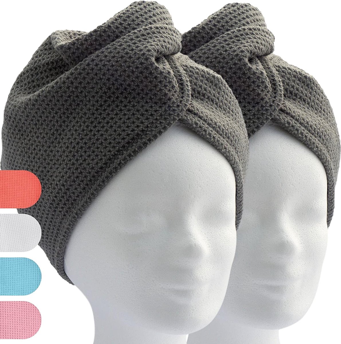 ELEXACARE haartulband, tulband handdoek met knoop (2 stuks, antraciet / grijs) microvezel handdoek voor hoofd en lang haar
