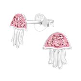 Joy|S - Zilveren kwal oorbellen - jellyfish - 7 x 9 mm - zilver roze met roze kristal