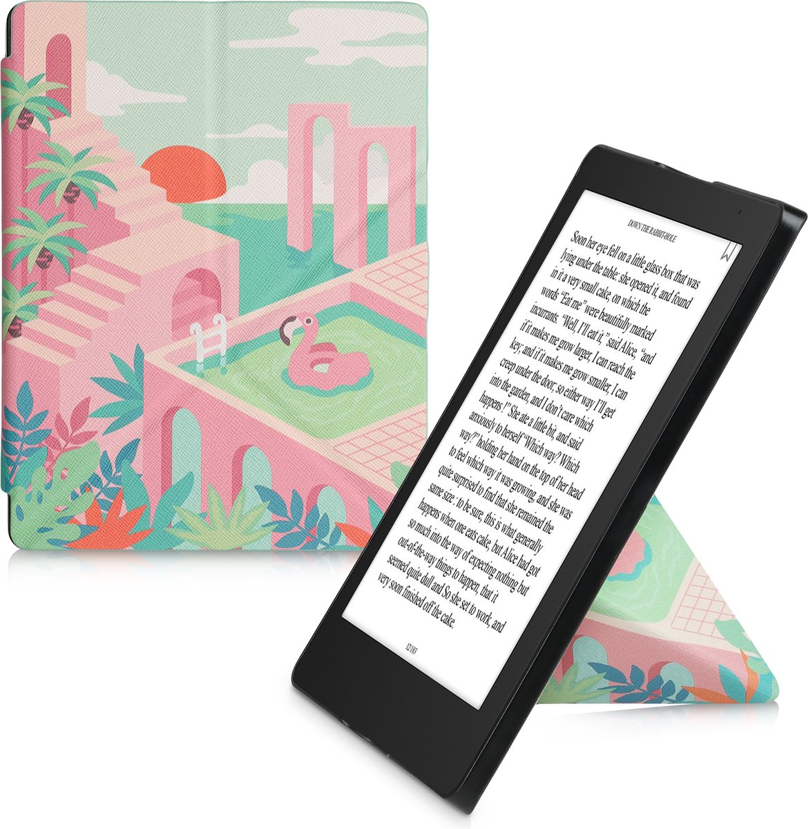 kwmobile e-reader hoesje compatibel met Kobo Aura H2O Edition 2 - Magneetsluiting - Ereader case - Stengels en Vlinder in donkerblauw