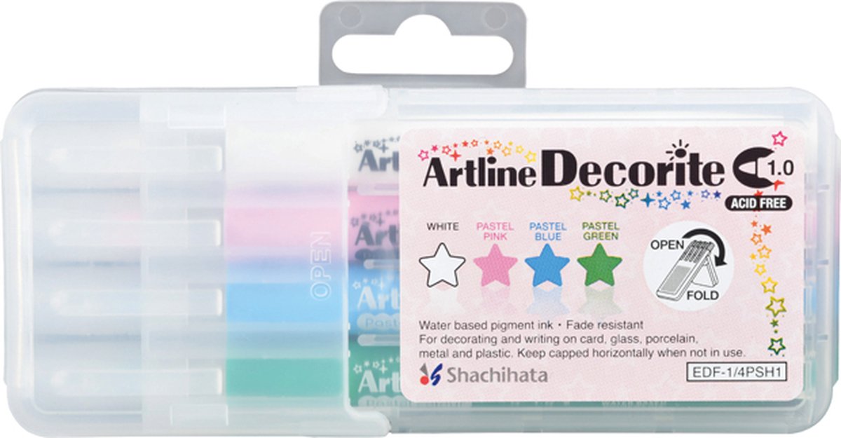 ARTLINE Decorite Markers 1.0mm Set van 4 Pastel Kleuren verpakt in een Zipperbag