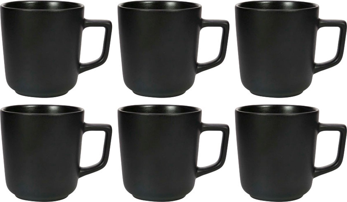 Gusta Fika - Mok - 220ml - Zwart - met oor - set 6 stuks