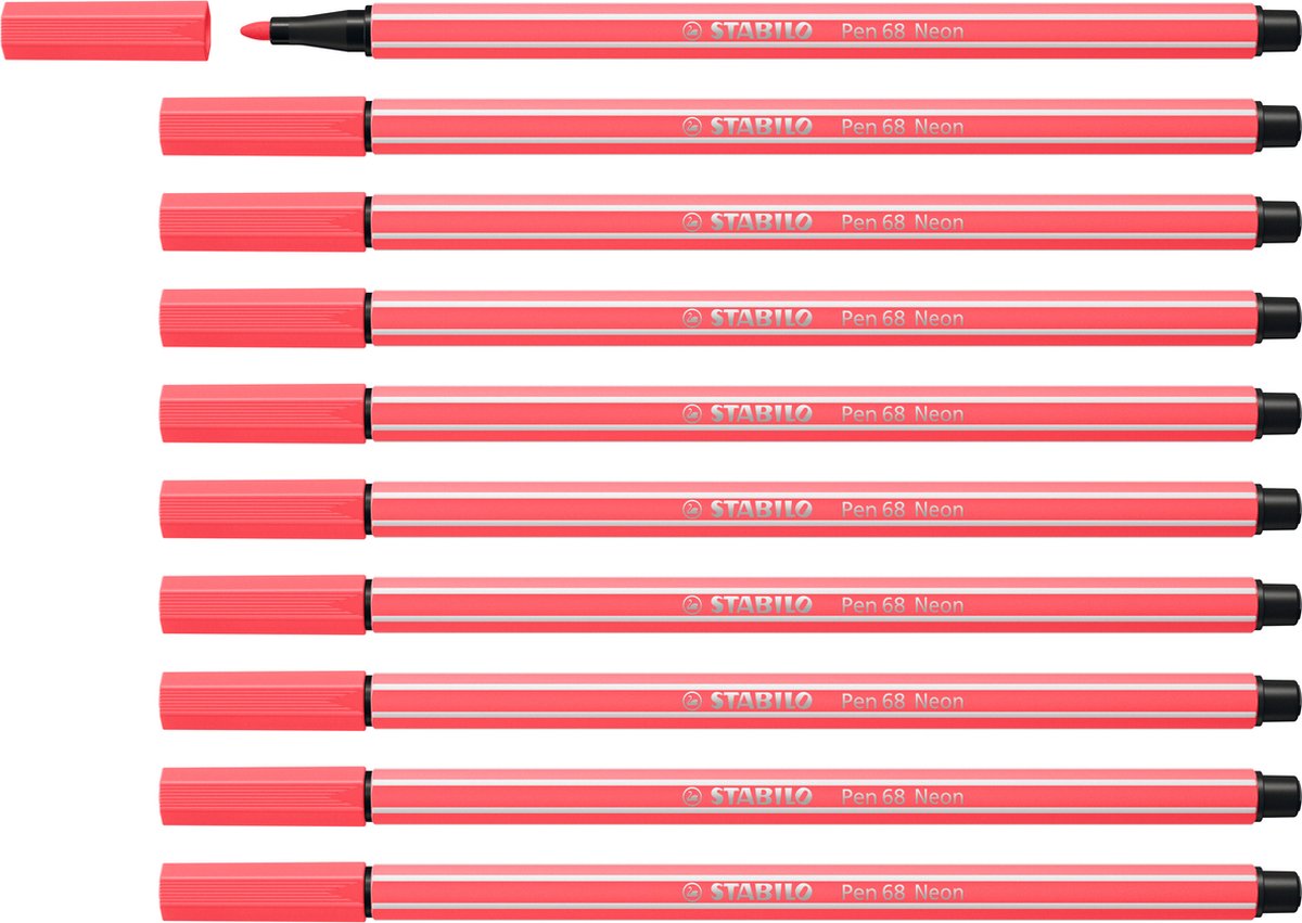 STABILO Pen 68 - Premium Viltstift - Neon Rood - Doos 10 stuks