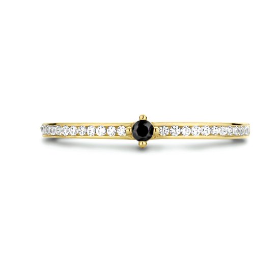 Schitterende 14 Karaat Gouden Ring Zwart en Wit Zirkonia 19.00 mm. (maat 60)|Verlovingsring|Aanzoek