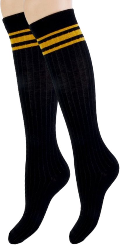 Chaussettes hautes Teckel pour femmes | Zwart à rayures ocre
