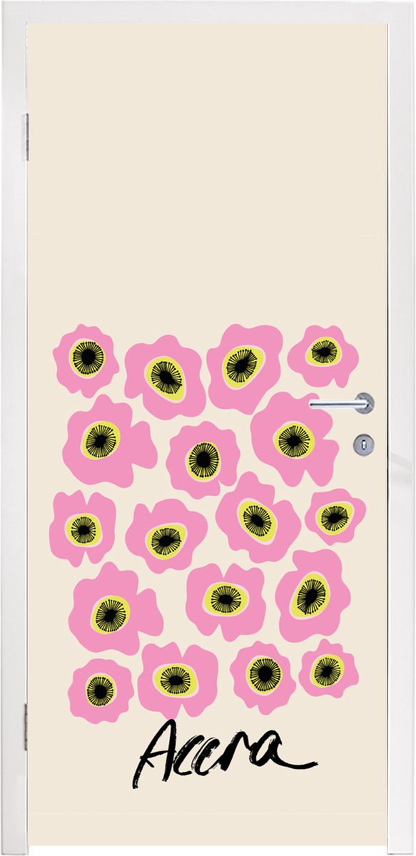 Deurposter 95x235 cm - Deursticker Bloemen - Roze - Ghana - Meubelfolie zelfklevend - Deur