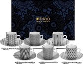 Tokyo Design Studio Nippon Black Espresso Serviesset- 6 personen - 18 stuks - Porselein - Zwart/Wit