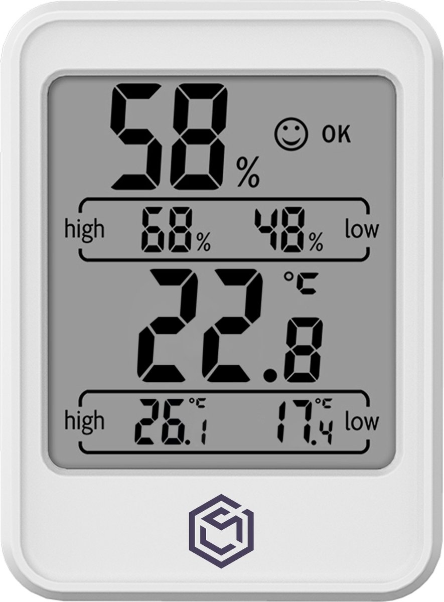 Ease Electronicz Hygrometer Min/Max - Luchtvochtigheidsmeter - Digitaal Weerstation - Vochtigheidsmeter - Thermometer voor Binnen - Met verlichting