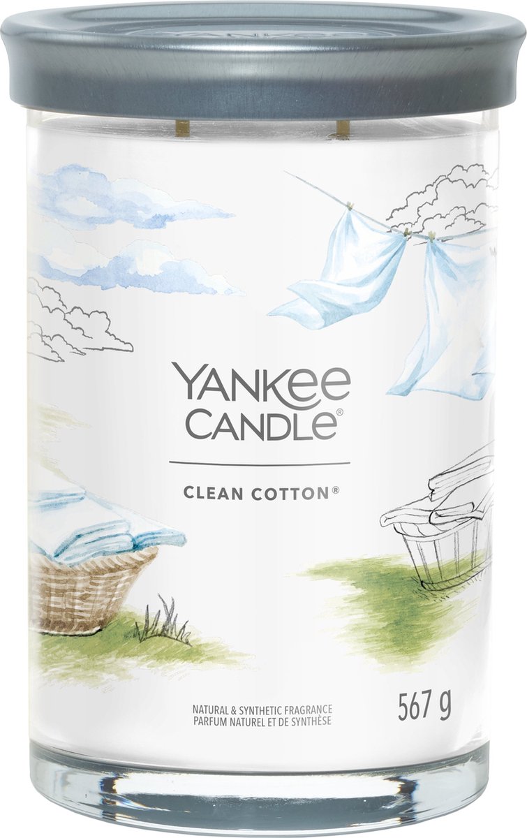 Yankee Candle Clean Cotton Large Tumbler Geurkaars - 100 branduren - twee lonten Wit