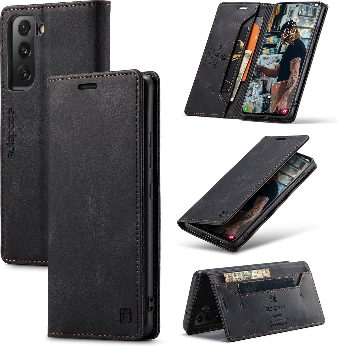 Luxe Flip Case met RFID Bescherming Kaarthouder en Magneetsluiting voor Samsung Galaxy S22 _ Zwart