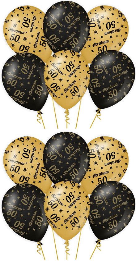 Paperdreams Ballonnen - luxe Abraham/50 jaar feest - 12x stuks - zwart/goud - 30 cm